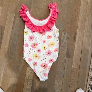 LoveShackFancy Pink Polka Dot Ruffle swim suit size 10